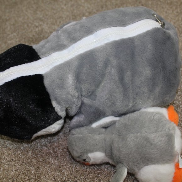 Sea World Penguin Plush Set Reversible Pillow Zip Gray Purple Stuffed Toys RARE - Picture 4 of 7